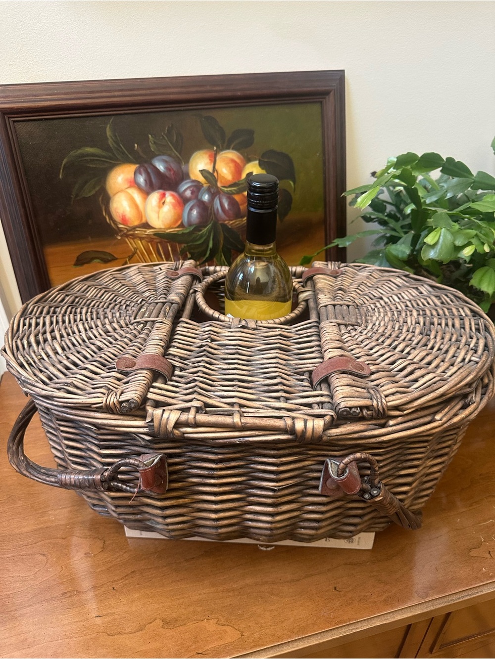 Vintage Woven Rattan Market Basket Brown